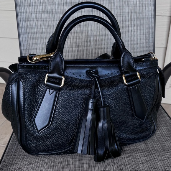 NEW Burberry Black Brogue Leather Tassel Satchel - Picture 1 of 9